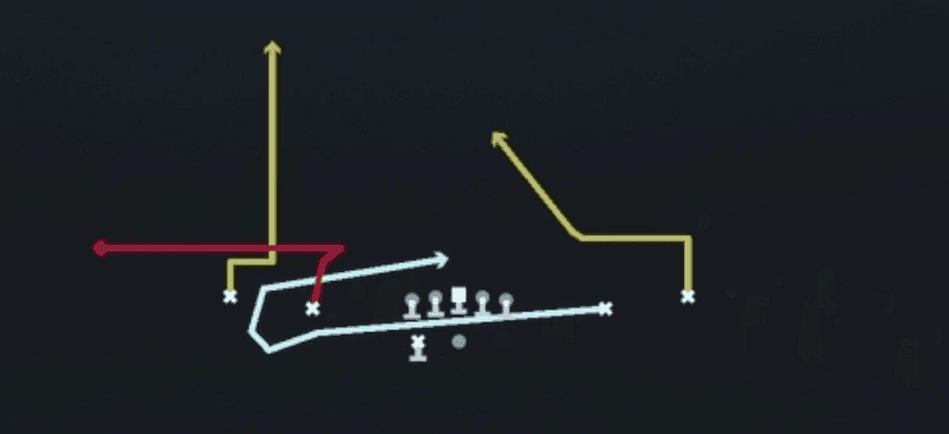 Play diagram for Mtn In N Up from Shotgun Spread Y-Slot Wk in Madden 27