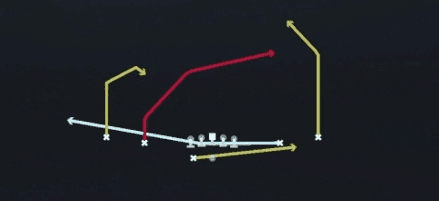 Play diagram for Mtn PA Cross from Shotgun Spread Y-Slot Wk in Madden 27