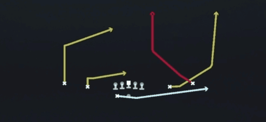 Play diagram for Mtn Switch Seams from Shotgun Spread Y-Slot Wk in Madden 27