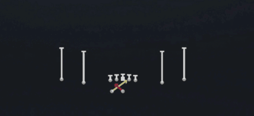 Play diagram for Read Option from Shotgun Spread Y-Slot Wk in Madden 27