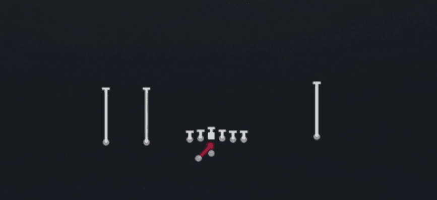Play diagram for Inside Zone from Shotgun Tackle Over Trips in Madden 27