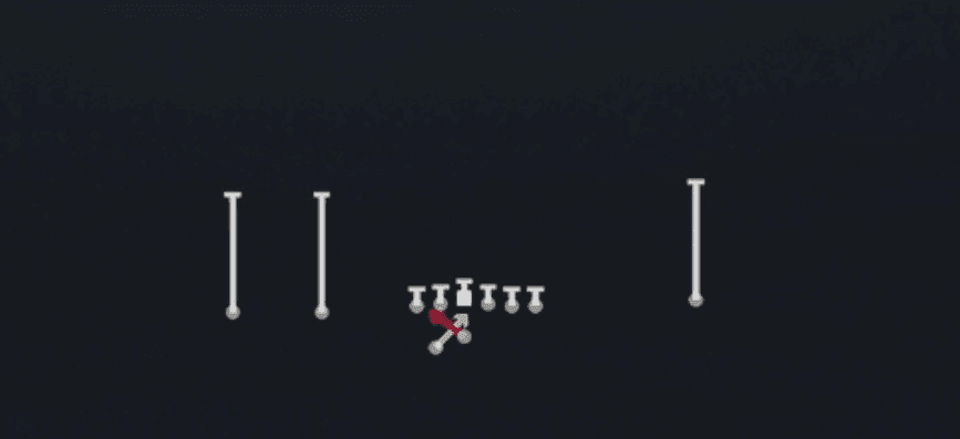 Play diagram for Read Option from Shotgun Tackle Over Trips in Madden 27