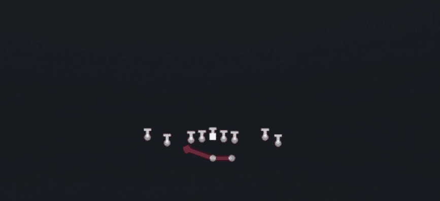 Play diagram for HB Off Tackle from Shotgun Tight Base Flex in Madden 27