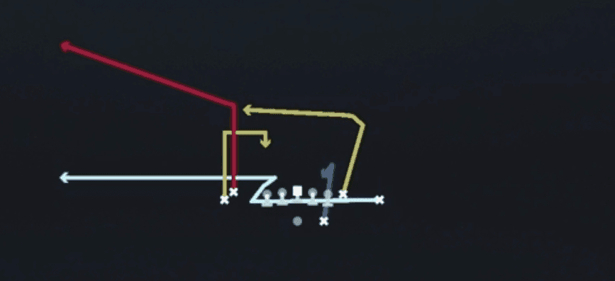 Play diagram for Mtn Fk Cross from Shotgun Tight Doubles in Madden 27
