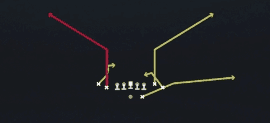 Play diagram for Double Spot from Shotgun Tight Flex in Madden 27