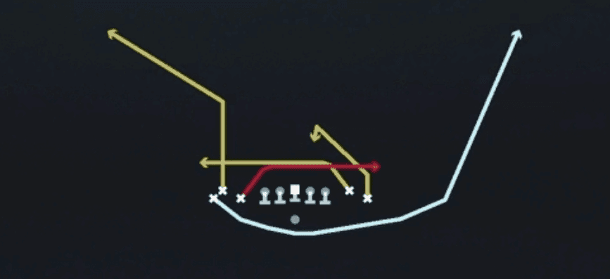 Play diagram for Mtn Mesh Spot from Shotgun Tight Flex Wk in Madden 27