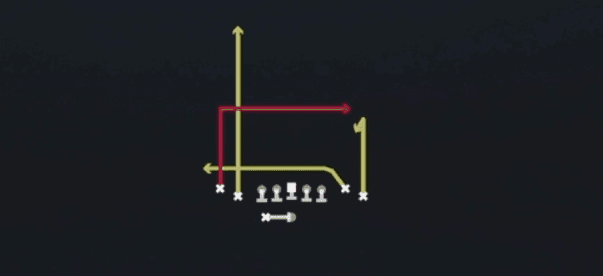 Play diagram for PA Dagger from Shotgun Tight Flex Wk in Madden 27