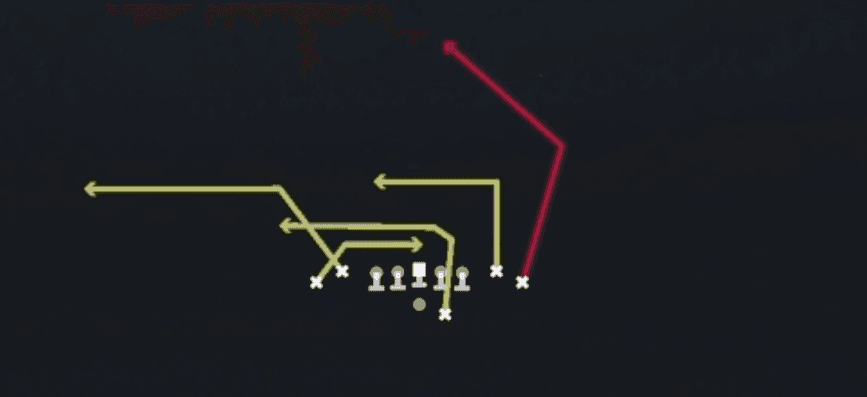 Play diagram for Mills Slot Out from Shotgun Tight Offset TE in Madden 27