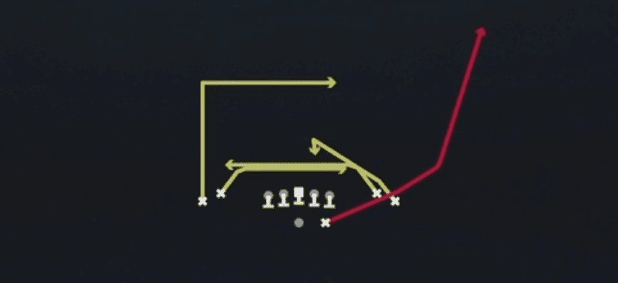 Play diagram for Mesh Spot from Shotgun Tight Open in Madden 27