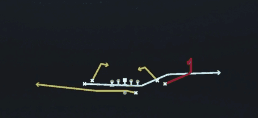 Play diagram for Mtn Spacing Flat from Shotgun Tight Open in Madden 27