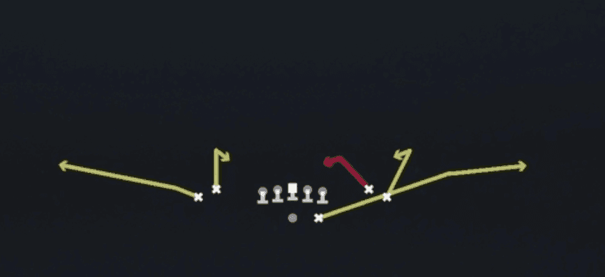 Play diagram for Spacing from Shotgun Tight Open in Madden 27