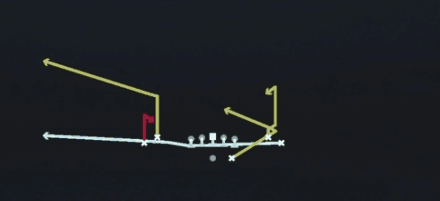 Play diagram for Zipper GL X Spot from Shotgun Tight Open in Madden 27