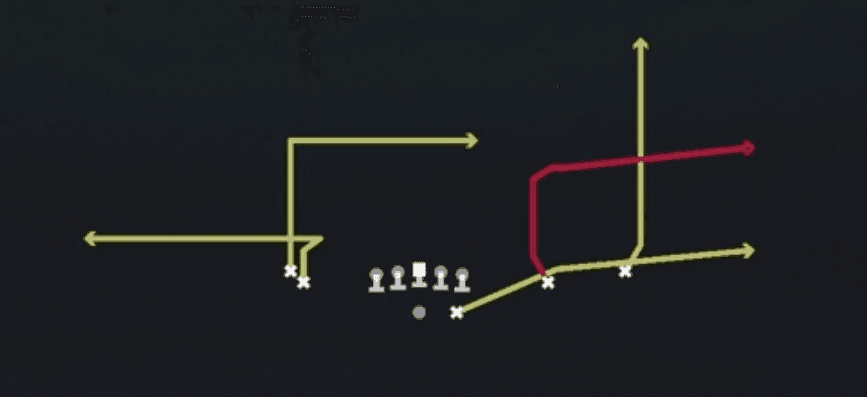 Play diagram for Sail from Shotgun Tight Slot Flip in Madden 27