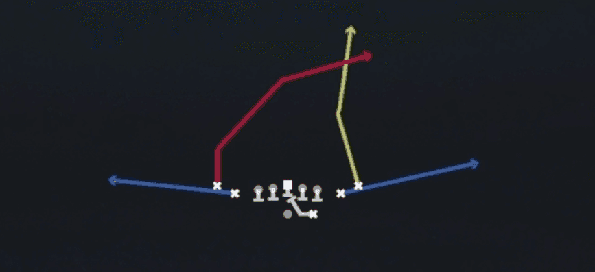 Play diagram for PA Seam from Shotgun Tight Slots in Madden 27