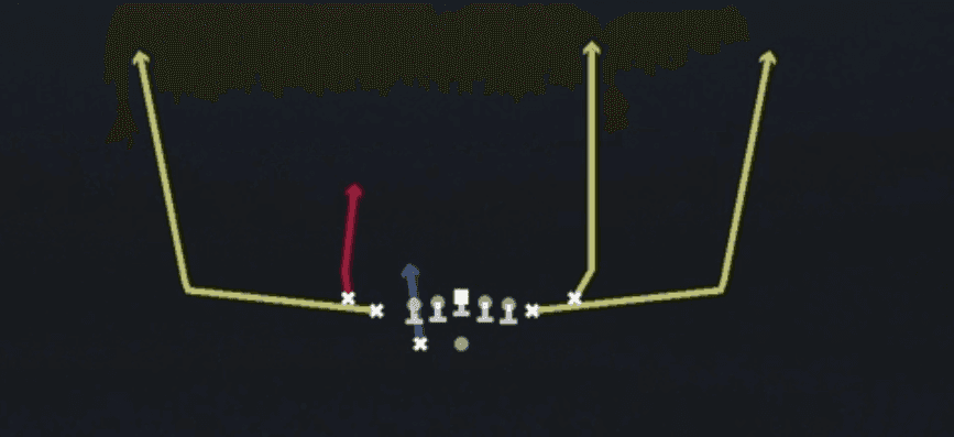 Play diagram for Four Verticals from Shotgun Tight Slots HB Wk in Madden 27