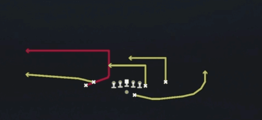 Play diagram for Double Ins Stack Out from Shotgun Tight Y Off in Madden 27