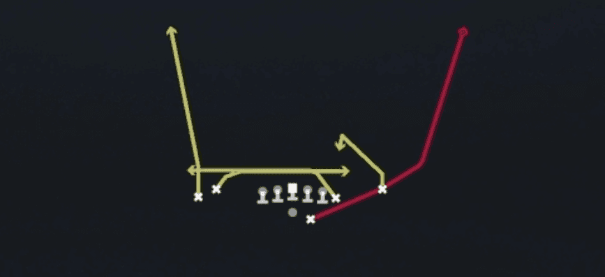 Play diagram for Mesh Spot from Shotgun Tight Y Off in Madden 27