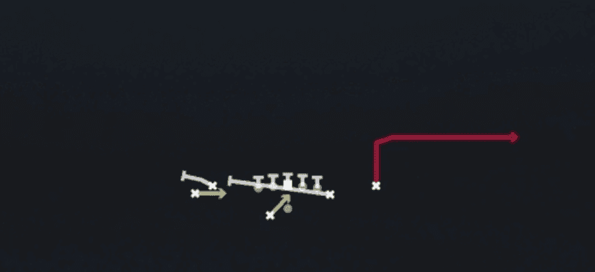 Play diagram for RPO Zone Alert Omaha from Shotgun Tight Y Off Wk in Madden 27