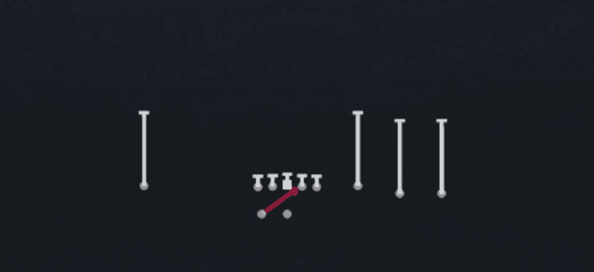 Play diagram for Inside Zone from Shotgun Trey 4WR in Madden 27