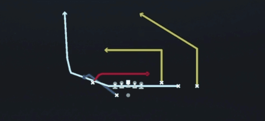 Play diagram for H Mtn X Shallow Cross from Shotgun Trey Open in Madden 27