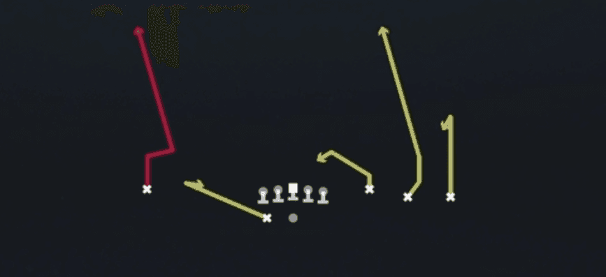 Play diagram for Sluggo Seam from Shotgun Trey Open in Madden 27