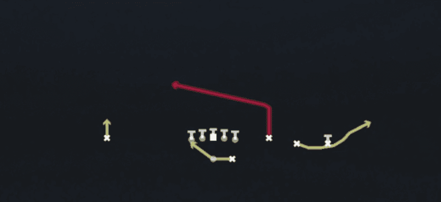 Play diagram for RPO Peek Bubble from Shotgun Trey Open HB Str in Madden 27