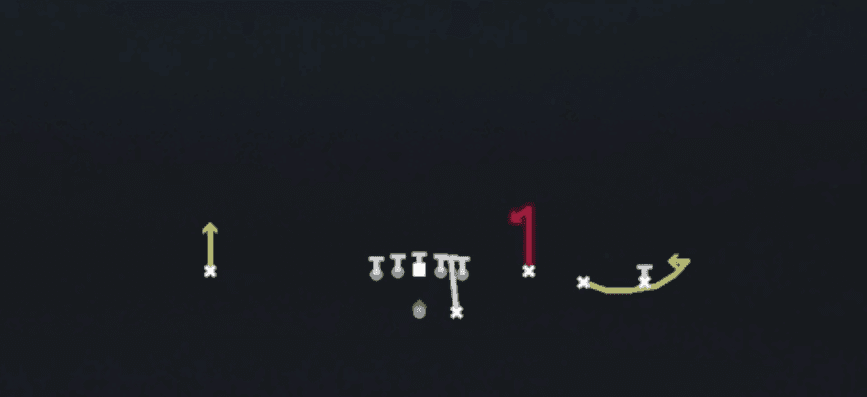 Play diagram for RPO QB Alert Draw from Shotgun Trey Open HB Str in Madden 27