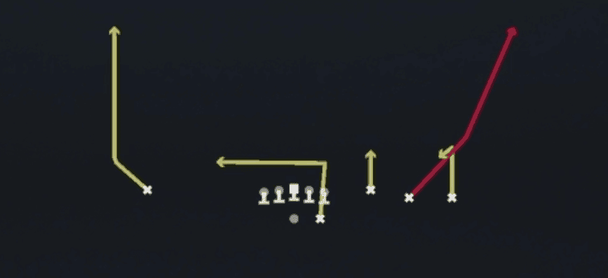 Play diagram for Slot Fade from Shotgun Trey Open HB Str in Madden 27