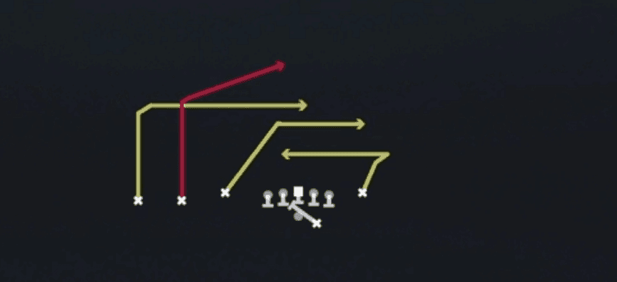 Play diagram for PA Deep Over from Shotgun Trey Y-Flex in Madden 27