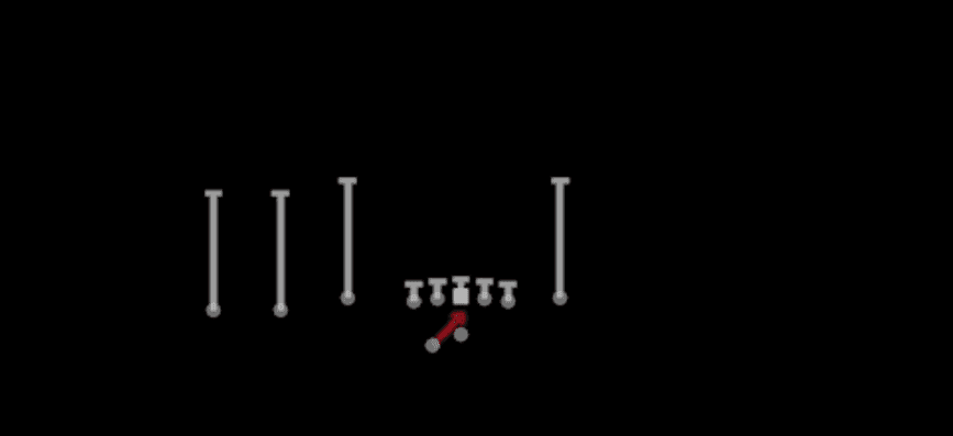 Play diagram for Inside Zone from Shotgun Trey Y-Flex Str in Madden 27