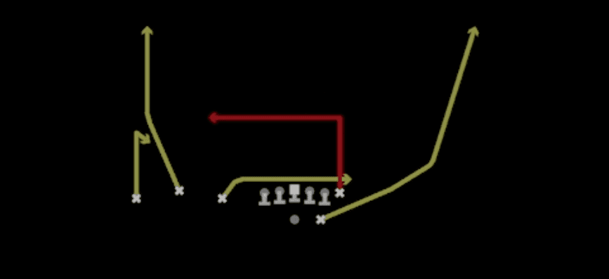 Play diagram for TE In Slot Fade from Shotgun Trio in Madden 27