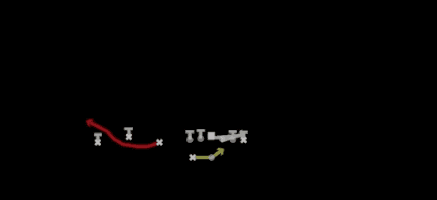 Play diagram for RPO Pin Alert Bubble from Shotgun Trio HB Wk in Madden 27