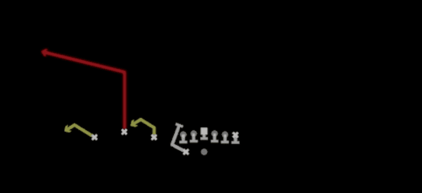 Play diagram for Sprint Smash from Shotgun Trio HB Wk in Madden 27