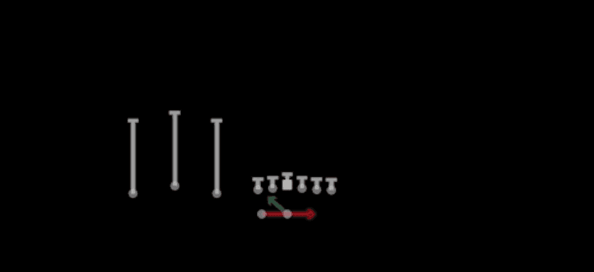 Play diagram for Wide Zone Read from Shotgun Trio HB Wk in Madden 27