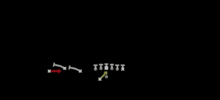Play diagram for RPO Read WR Screen from Shotgun Trio Offset Wk in Madden 27