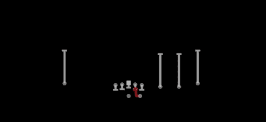 Play diagram for HB Mid Draw from Shotgun Trips in Madden 27