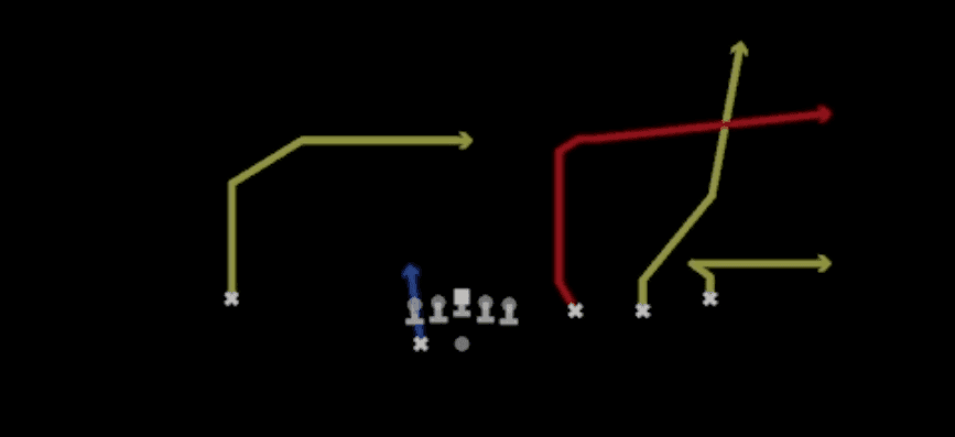 Play diagram for Flood Switch Fade from Shotgun Trips HB Wk in Madden 27