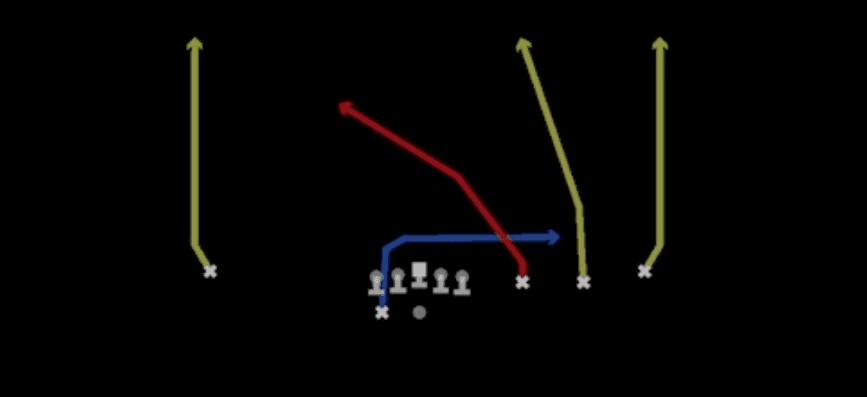 Play diagram for Four Verticals from Shotgun Trips HB Wk in Madden 27