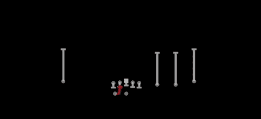 Play diagram for HB Mid Draw from Shotgun Trips HB Wk in Madden 27