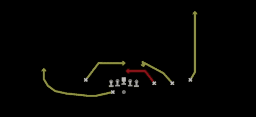 Play diagram for Mesh Spot from Shotgun Trips HB Wk in Madden 27