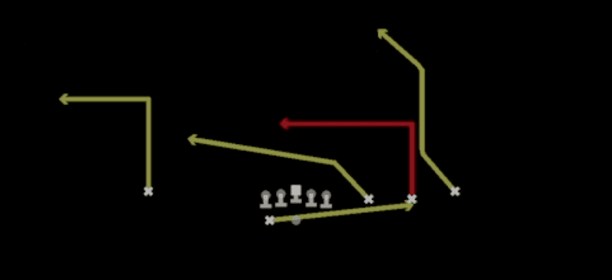 Play diagram for PA QB Choice from Shotgun Trips HB Wk in Madden 27