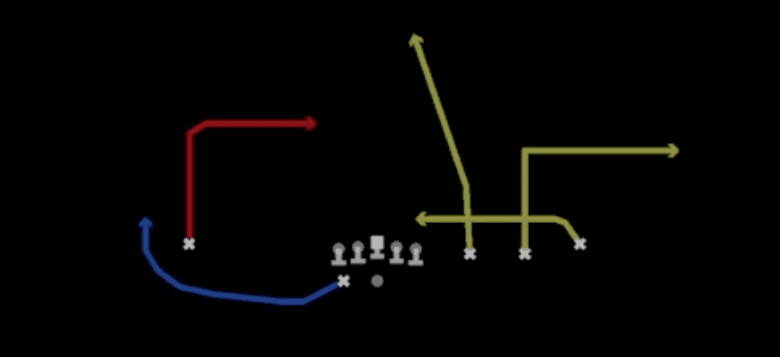 Play diagram for Pitt X Drag from Shotgun Trips HB Wk in Madden 27