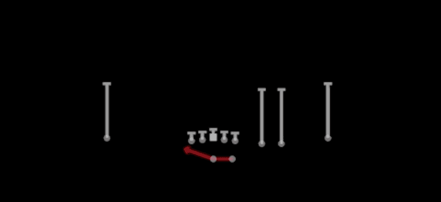 Play diagram for HB Sweep from Shotgun Trips Slots Close in Madden 27