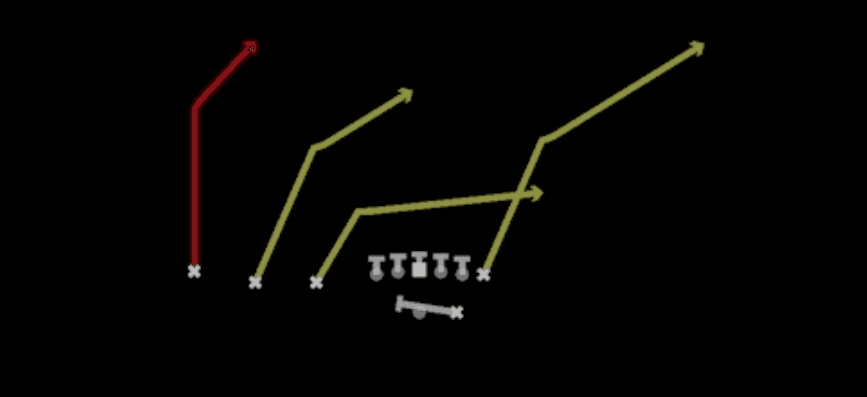 Play diagram for PA Boot Shot from Shotgun Trips TE in Madden 27