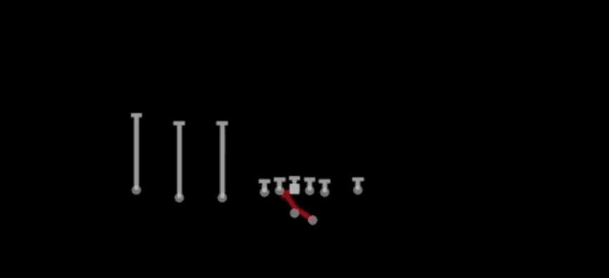 Play diagram for Inside Zone from Shotgun Trips TE Flex in Madden 27