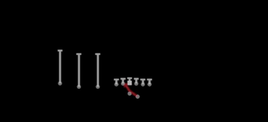 Play diagram for Inside Zone from Shotgun Trips TE Offset in Madden 27