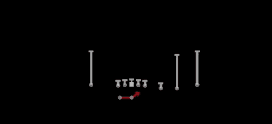 Play diagram for HB Off Tackle from Shotgun Trips X Nasty in Madden 27