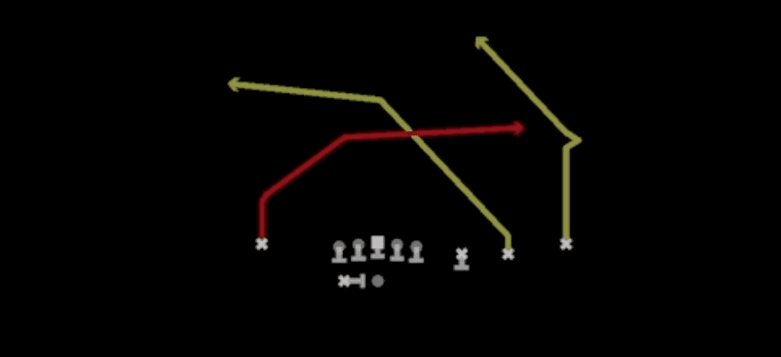 Play diagram for PA X Cross Shot from Shotgun Trips X Nasty in Madden 27