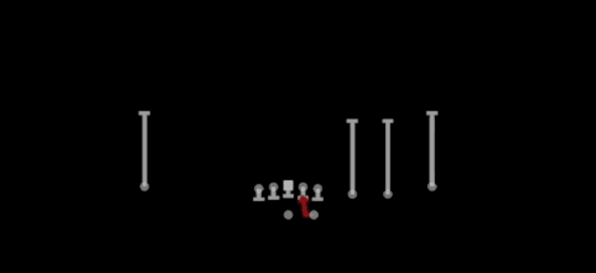 Play diagram for HB Mid Draw from Shotgun Trips Y Slot Str in Madden 27