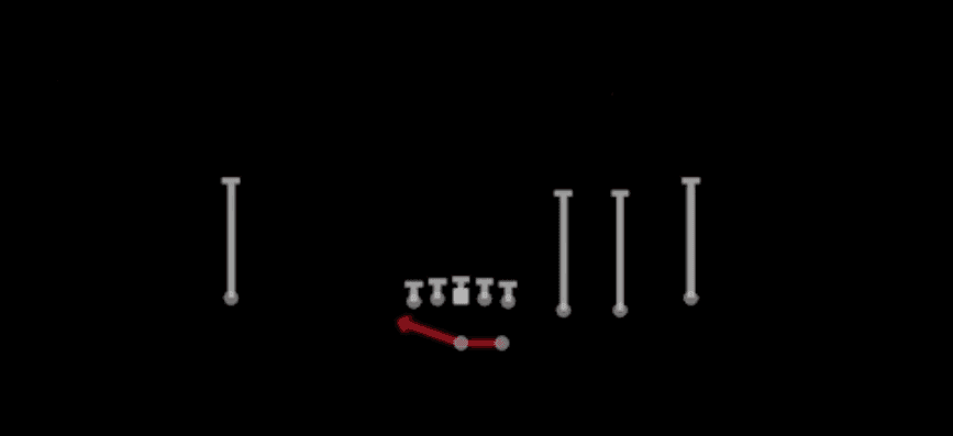 Play diagram for HB Sweep from Shotgun Trips Y Slot Str in Madden 27